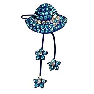 Crystal Rhinestone Hair Barrette Hat Shape Flower Dangle Tige Boule 2.5" Vtg